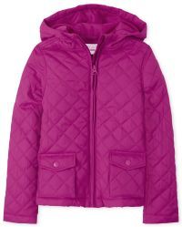 Girls Uniform Long Sleeve Quilted Hooded Jacket | The Children's Place | The Children's Place