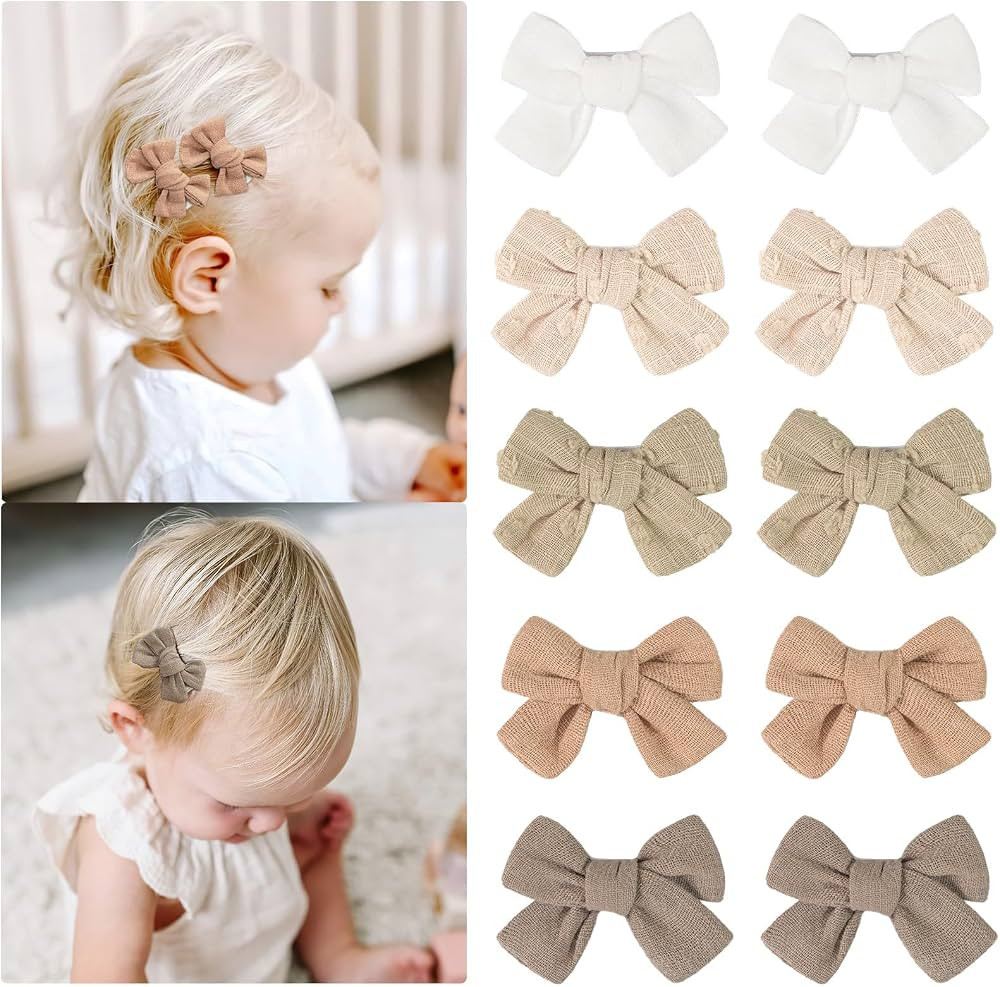 C\u00c9LLOT 10 Pieces 1.75inch Bows Cotton and Linen Fabric Hair Bows for Girls | Amazon (US)