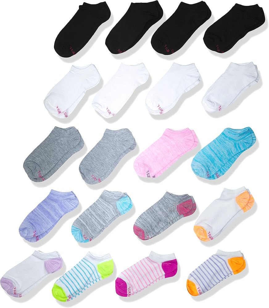 Hanes Girls' No Show Socks Super Value 20-Pair Packs | Amazon (US)