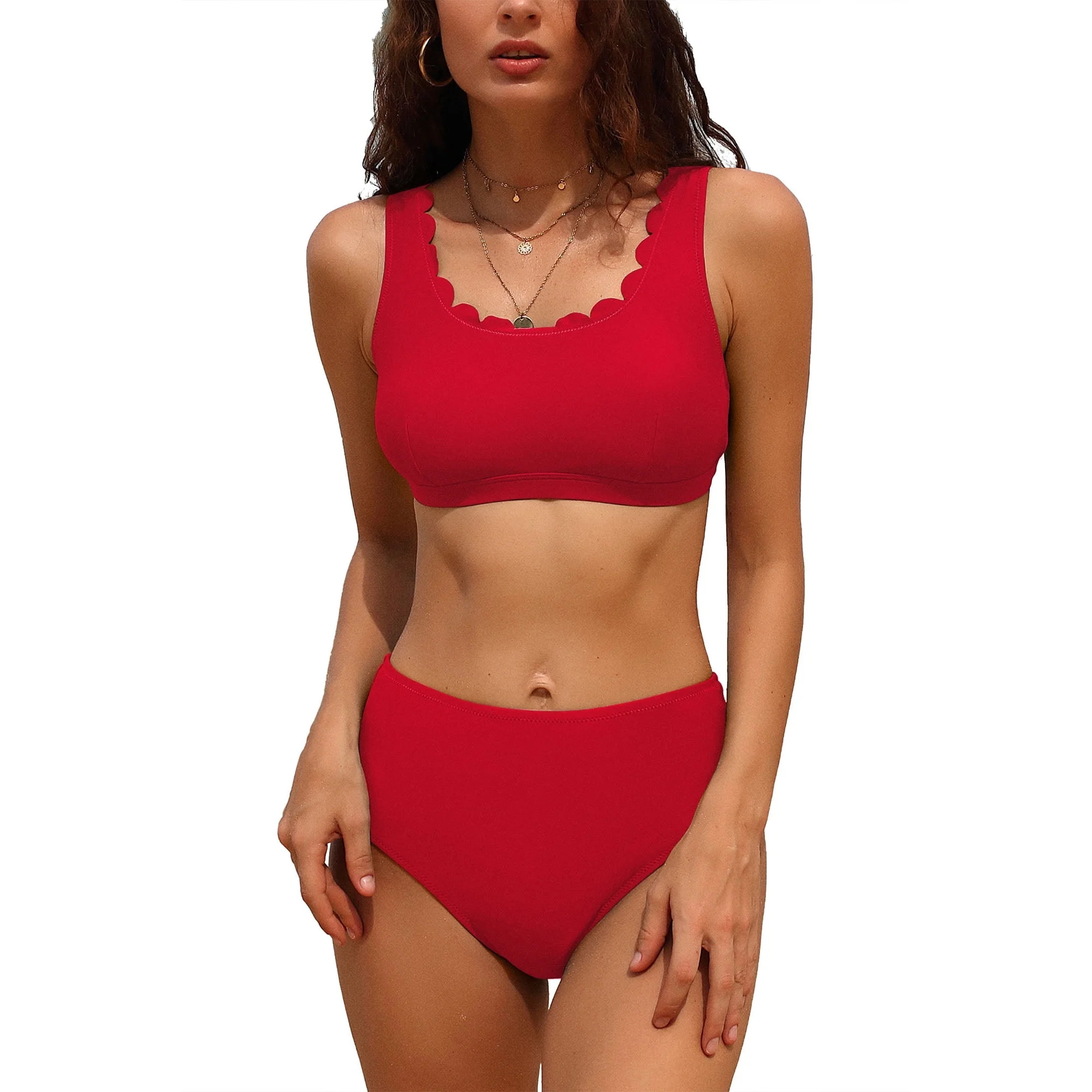 Charmo Women Scalloped Bikini Swimsuit High Waisted Two Piece Bathing Suit | Walmart (US)