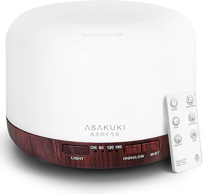 ASAKUKI Essential Oil Diffuser for Home, 500ml Aromatherapy Fragrant Oil Humidifier Vaporizer, 7-... | Amazon (US)