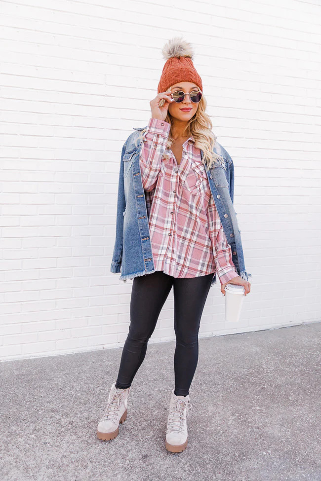 Simple Trends Pink Plaid Flannel Blouse | Pink Lily