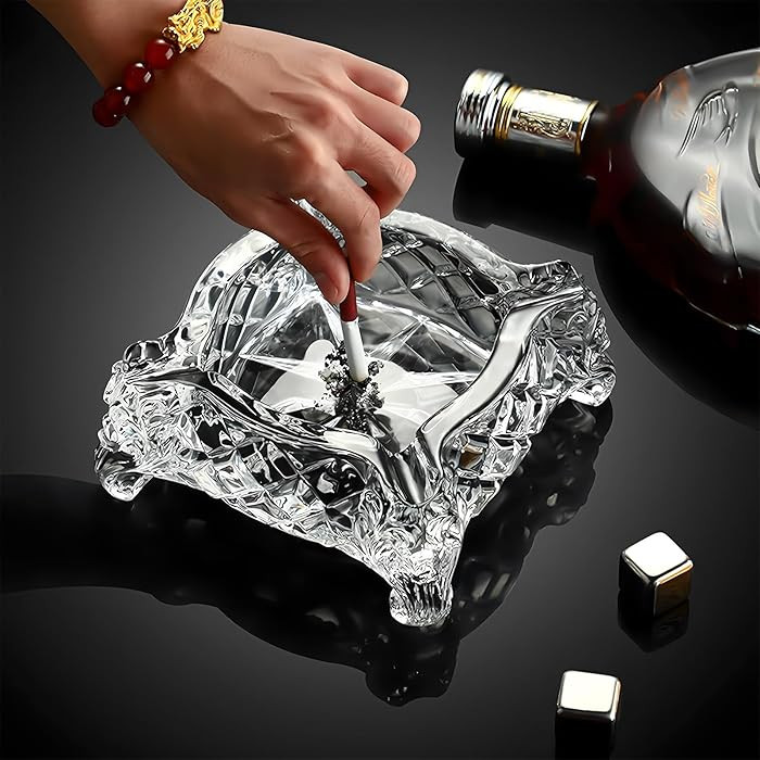 Ashtray 5 x 5 inch, Large Glass Ashtray for Cigarettes & Cigars, Clear Crystal Ash trays Outdoor ... | Amazon (US)