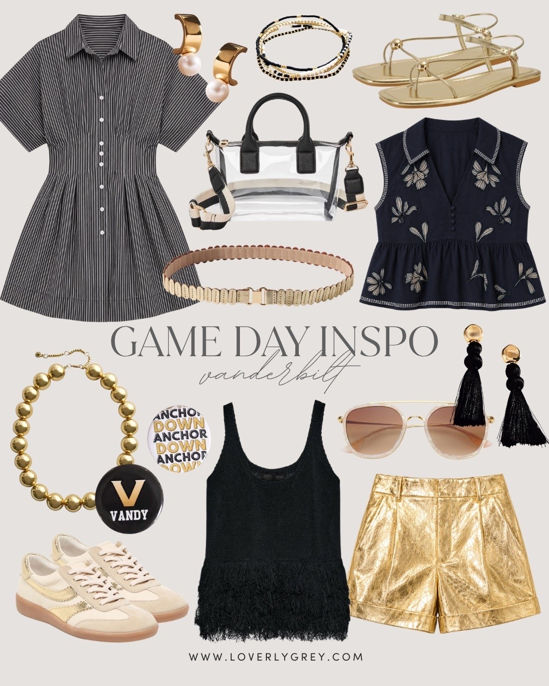 Some game day outfit inspo for Vanderbilt! How fun are those gold metallic tailored shorts?! 

Loverly Grey, game day, college game day outfit inspo, Vanderbilt, black and gold, college game day, football season

#LTKSeasonal