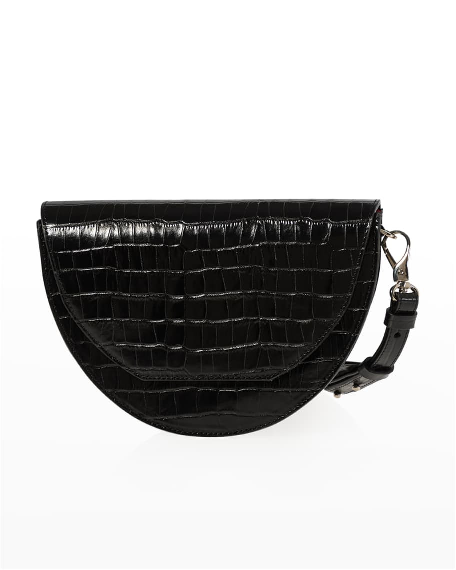 Joanna Maxham Lune Half-Moon Moc-Croc Saddle Bag | Neiman Marcus