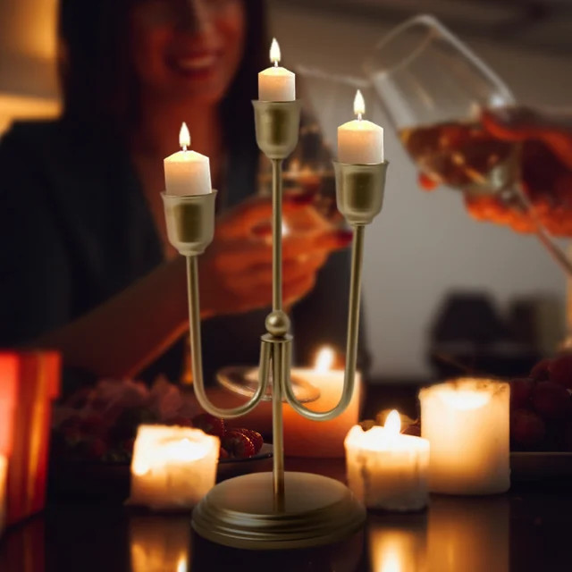 Home Decor Collection 3-Arm Gold Taper Candle Holder –  9" | Walmart (US)