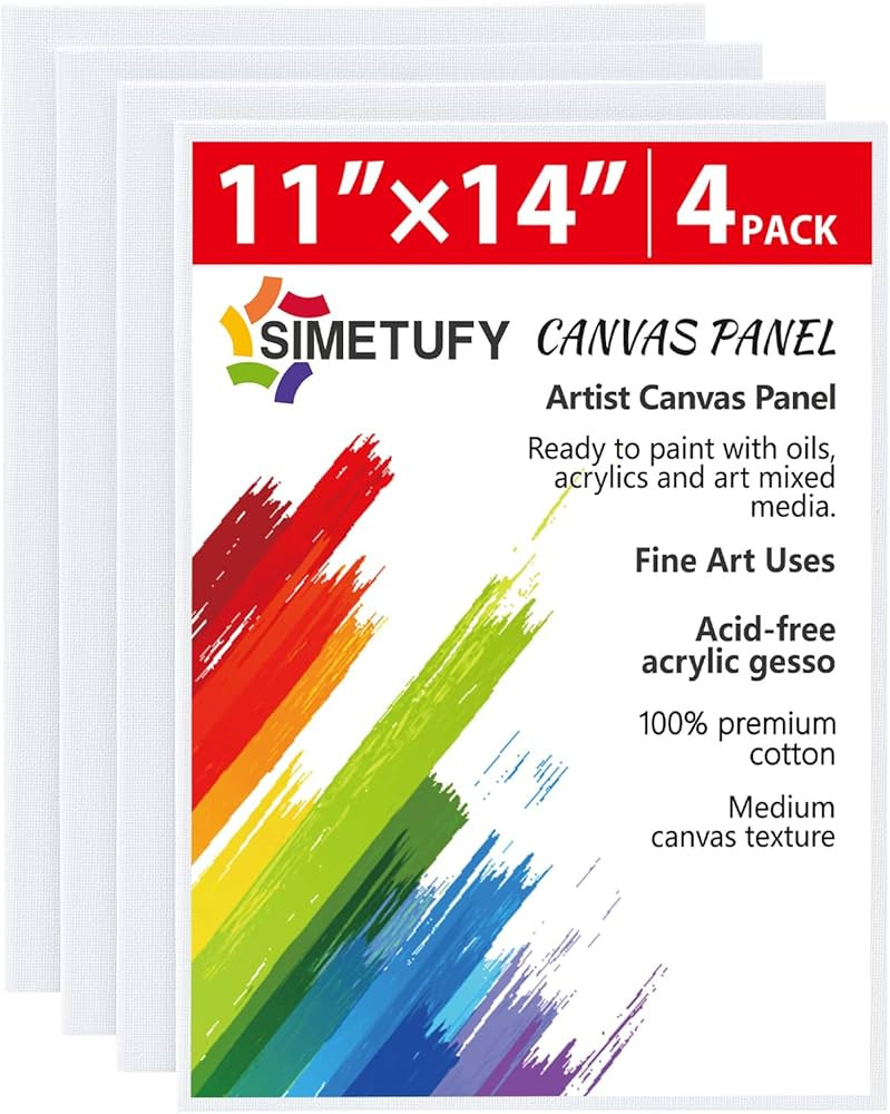 Simetufy 4 Pack 11x14 Inch Canvas Boards for Painting Blank Canvases Panels Primed Acid-Free 100%... | Amazon (US)