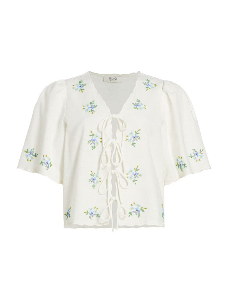 Tania Floral Beaded Tie-Front Top | Saks Fifth Avenue