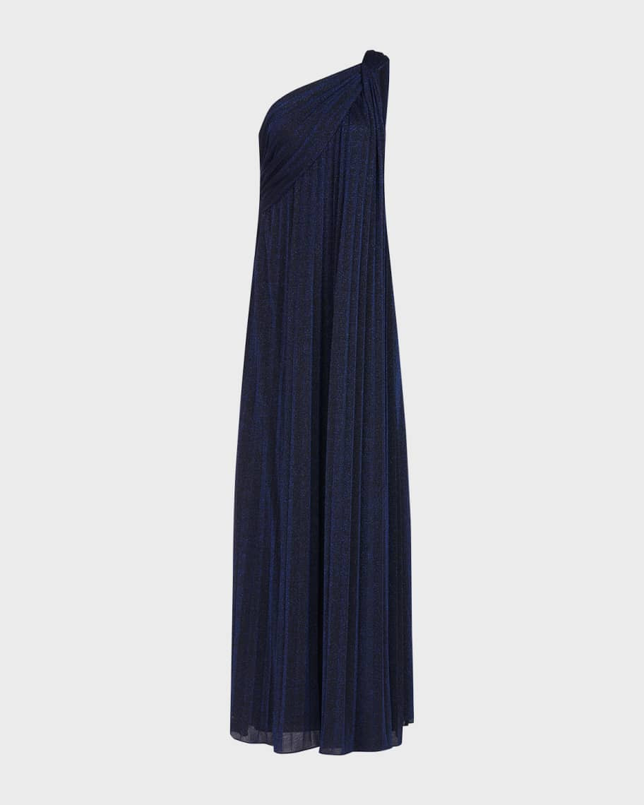 Halston One-Shoulder Pleated Knit Gown | Neiman Marcus