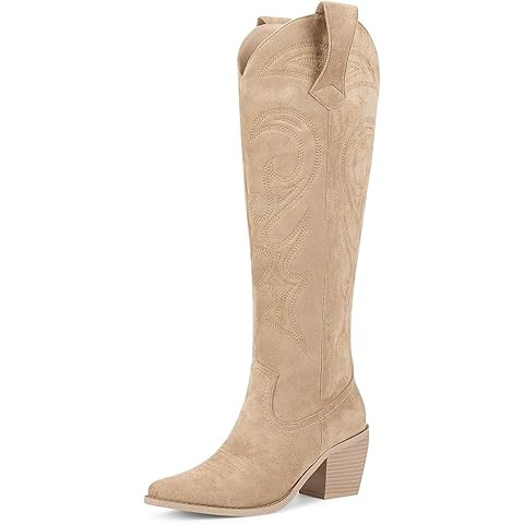 iiimmu Cowgirl Boots Women Knee High Boots Pointed Toe and Block Heel Cowboy Suede and Faux Leath... | Amazon (US)