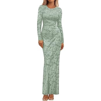 BTFBM Wedding Guest Dresses for Women 2026 Spring Elegant Floral Lace Ruched Long Sleeve Bodycon ... | Amazon (US)