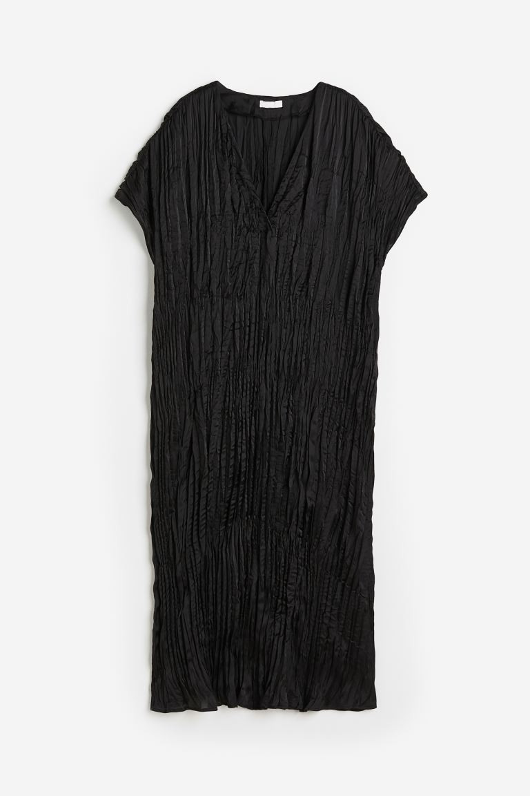 Pleated Tunic Dress - V-neck - Short sleeve - Black - Ladies | H&M AU | H&M (AU)