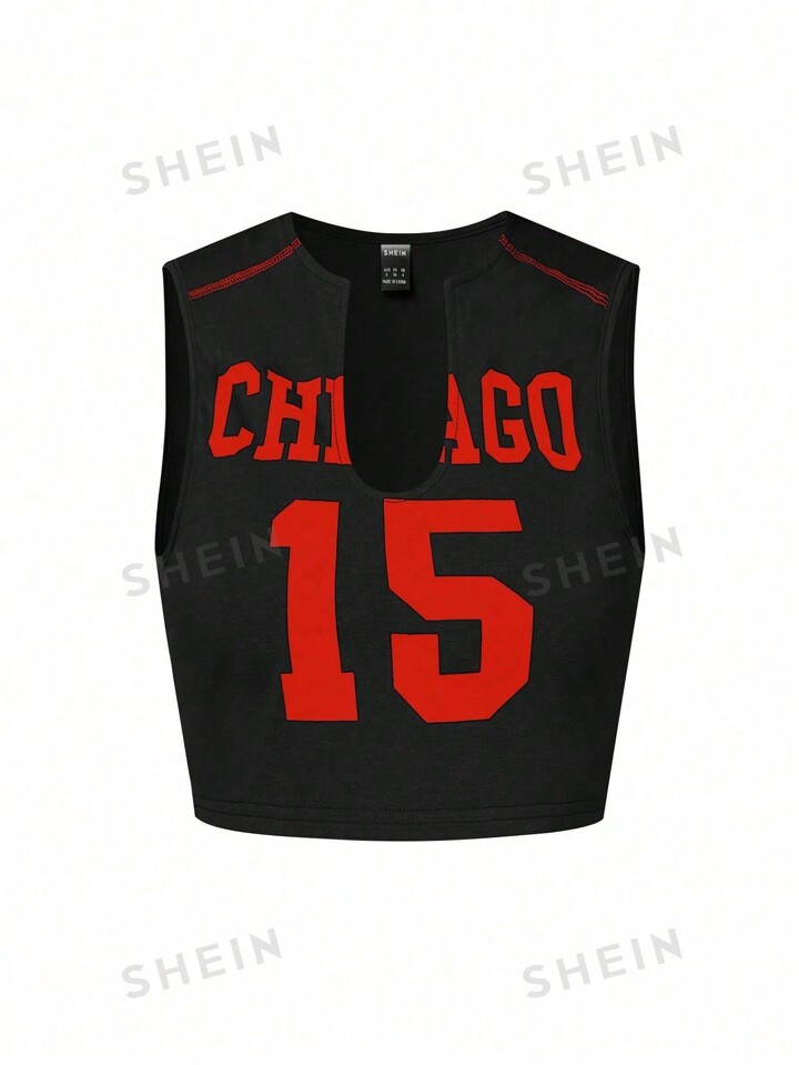 SHEIN Coolane Women's Summer Sleeveless Tank Top With Letter Print And V-Neck Cut | SHEIN