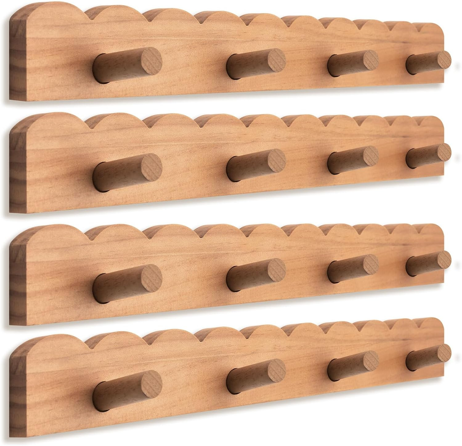 Leinuosen 4 Pack Scalloped Coat Rack Wall Mount Cute for Kids, 16" 16 Hooks | Amazon (US)