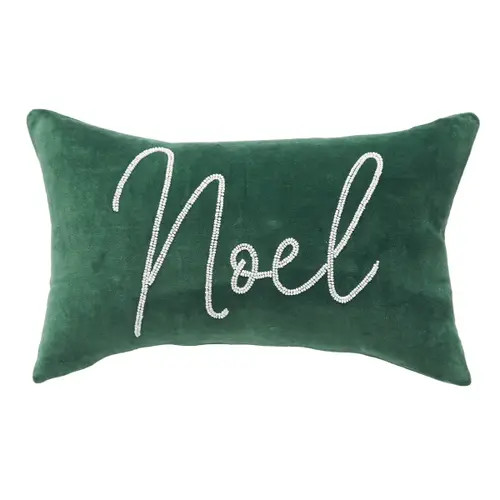 carol & frank ""Noel"" Green Velvet Beaded 100% Cotton Mini Christmas Accent Pillow at Nordstrom, Size 12X20 | Nordstrom