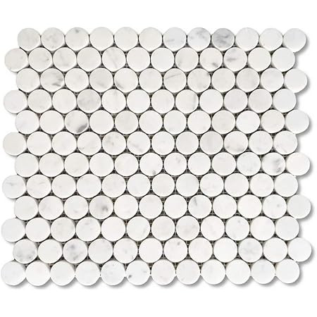 Diflart Carrara White Italian Bianco Carrera Marble 1 inch Penny Round Mosaic Tile Honed Pack of ... | Amazon (US)