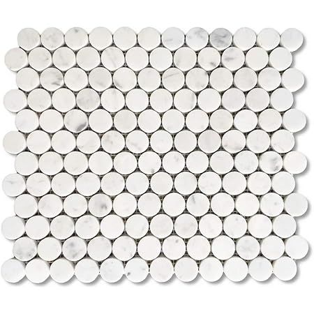 Diflart Carrara White Italian Bianco Carrera Marble 1 inch Penny Round Mosaic Tile Honed Pack of ... | Amazon (US)
