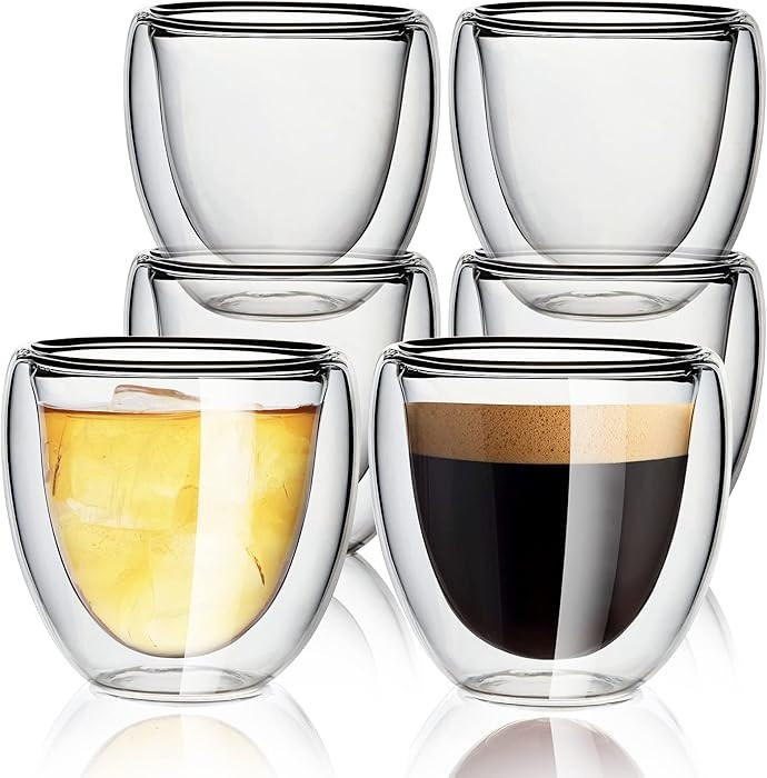 Espresso Cups, 2.8oz, Set of 6, Double Walled Espresso Glasses, Insulated Borosilicate Glassware ... | Amazon (US)