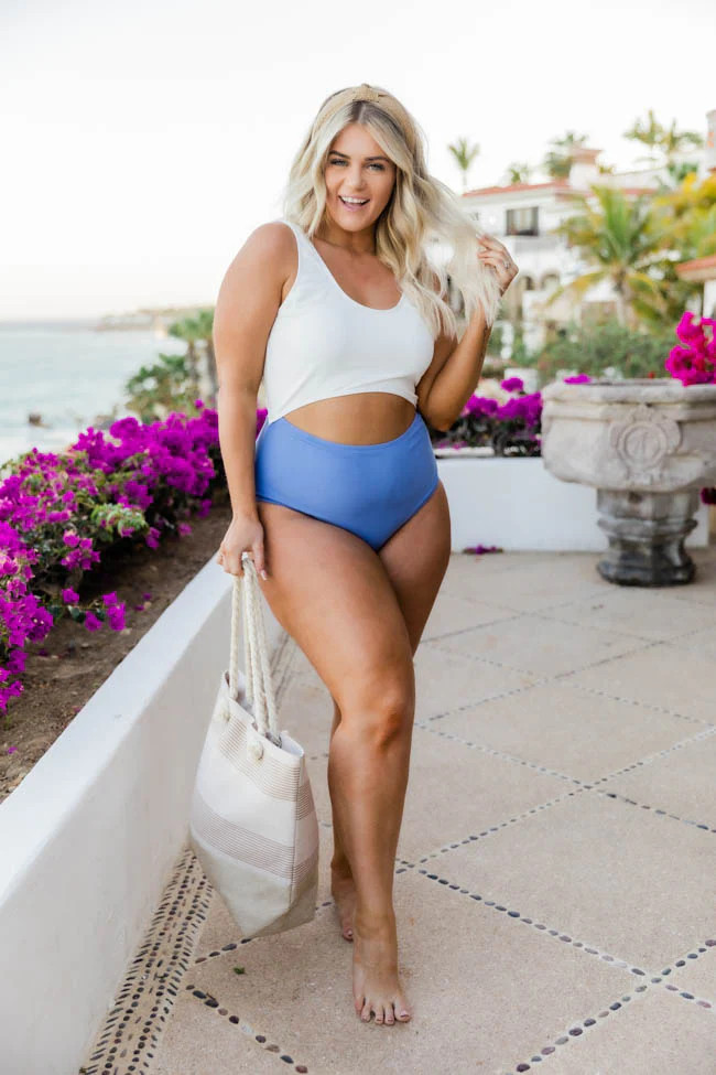 Tidal Waves Cutout Blue Ribbed One Piece Swimsuit | The Pink Lily Boutique