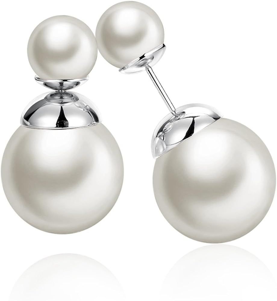 Double Sided Pearl Earrings Womens Fashion Elegant Faux Pearl Double Front Back Ball Stud Earring... | Amazon (US)
