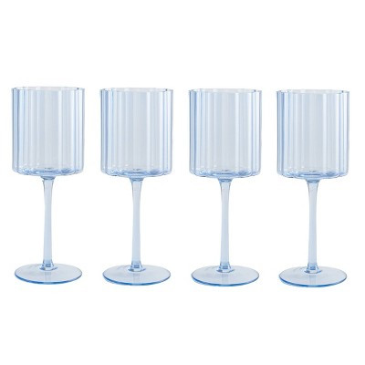Jeanne Fitz (Set of 4) 12oz Scalloped Rim Fluted Wine Glasses Blue | Target