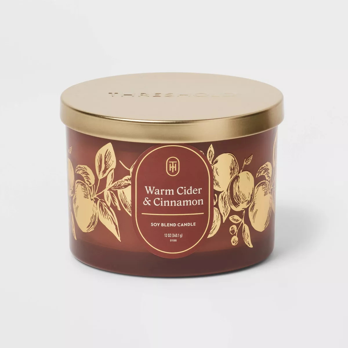3-Wick 12oz Decal Warm Cider and Cinnamon Glass Jar Candle with Metal Lid - Threshold™ | Target