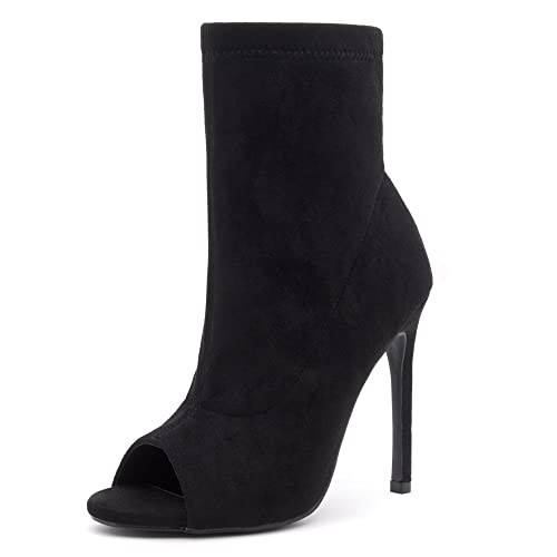 Shoe Land Chelsee Womens Peep Toe Ankle Booties Stiletto High Heel Dress Boots, Black, Size 9.0 | Amazon (US)