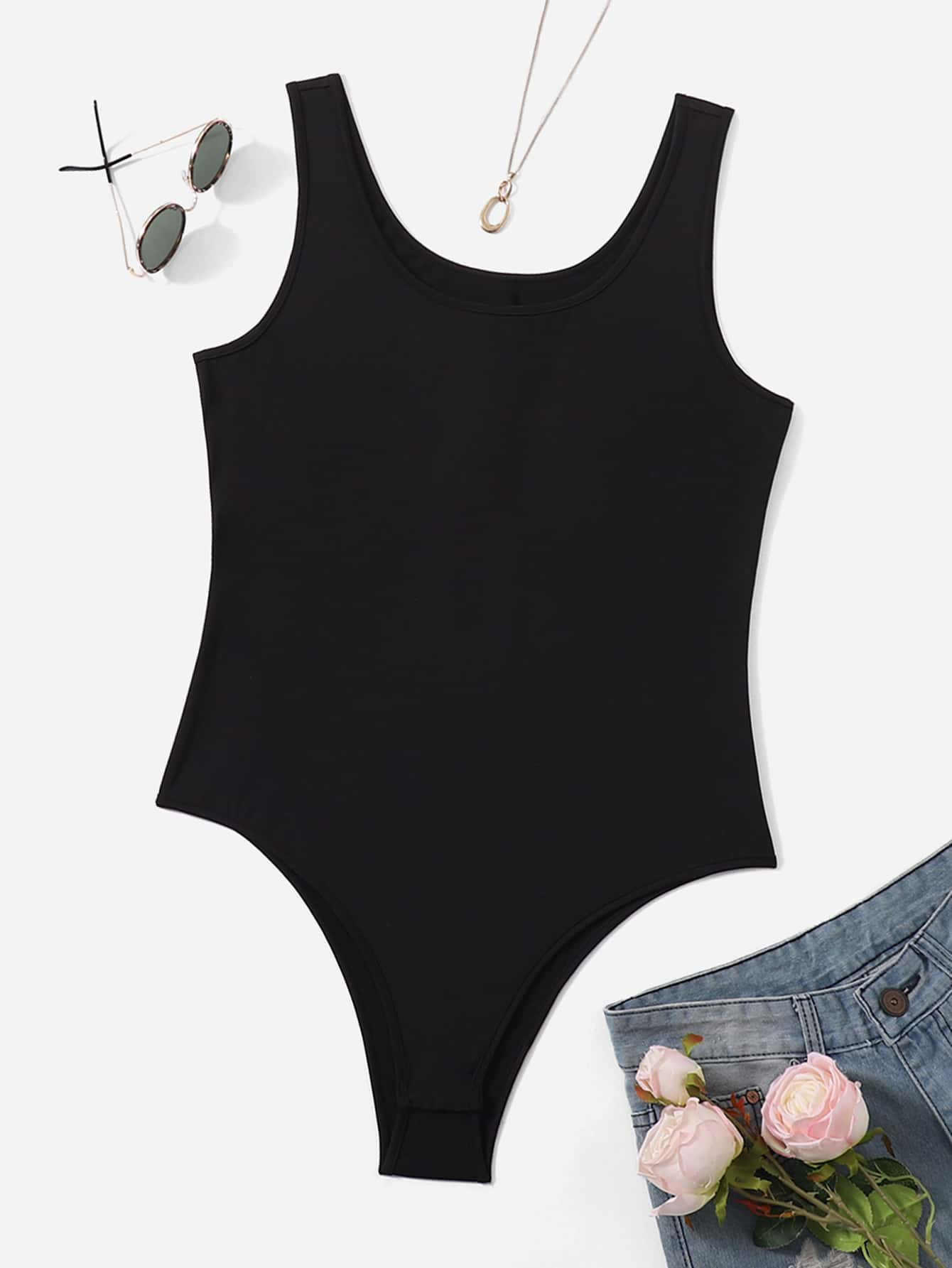 Plus Solid Tank Bodysuit | SHEIN