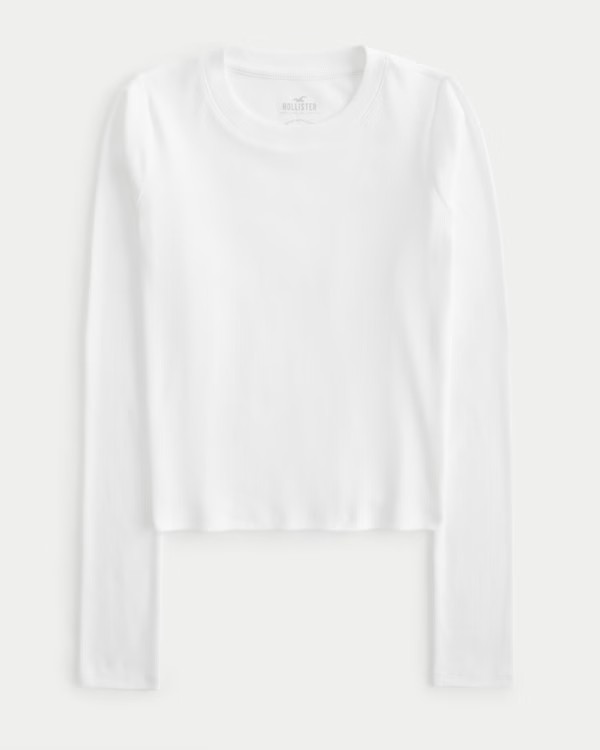 Long-Sleeve Ribbed Crew Baby Tee | Hollister (US)