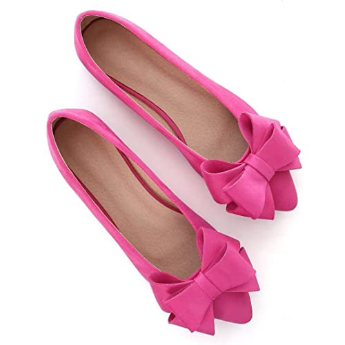 Stunner Womens Bowknot Flower Ballet Flats Pointed Toe Soft Dress Shoes Rose red 43(10) | Amazon (US)