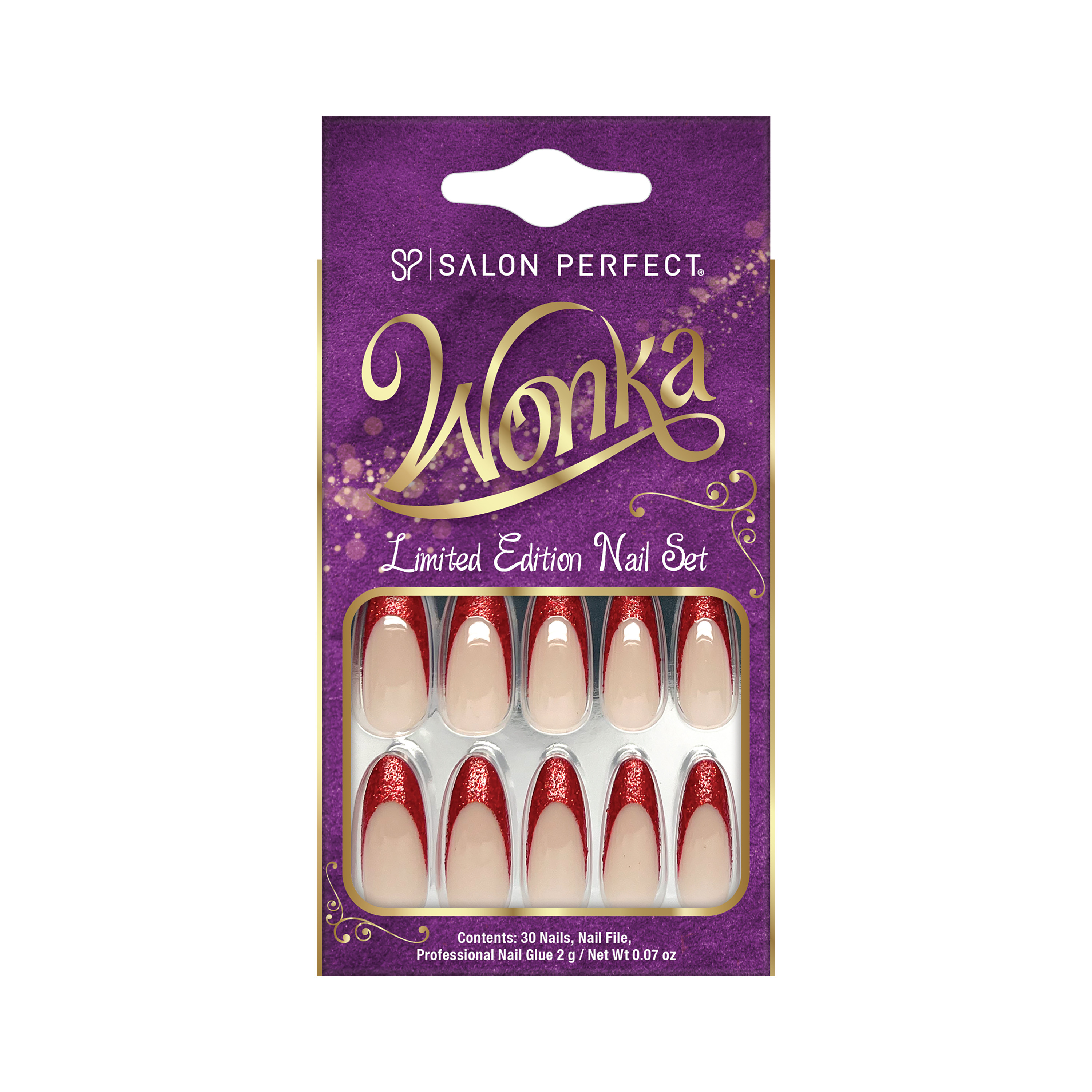 Salon Perfect  Wonka Press On Nails 241 Red French Tip, File & Glue Included, 30 Nails | Walmart (US)