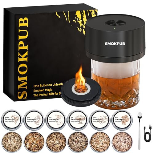 SMOKPUB Electric Whiskey Smoker Kit Built-in Lighter, No Butane Needed, Rechargeable Cocktail Smoker Kit with 6 Wood Chips, Old Fashioned Drink Smoker Kit, Bourbon Whiskey Gifts for Men,Dad,Husband | Amazon (US)