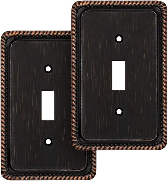 Rope Edge Decorative Wall Plate Switch Plate Outlet Cover (Single Toggle, 2 Pack, Aged Bronze) | Amazon (US)
