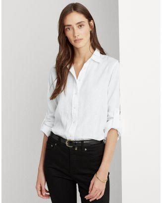 Linen Long Sleeve Collared Button Down Shirt, Regular & Petite | Bloomingdale's (US)