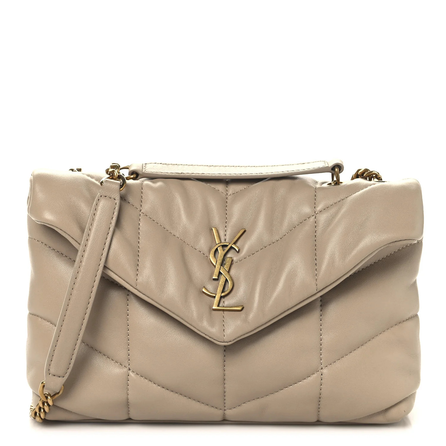 Lambskin Quilted Toy Loulou Puffer Monogram Chain Satchel Dark Beige | FASHIONPHILE (US)