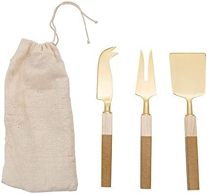 Creative Co-Op Cheese Knives with Resin and Pine Wood Handles Cutlery, Set of 3, Brass | Amazon (US)