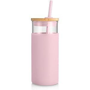 Tronco 20 oz Glass Tumbler with Lid and Straw, Iced Coffee Cup and Smoothie Cup with Bamboo Lids ... | Amazon (US)