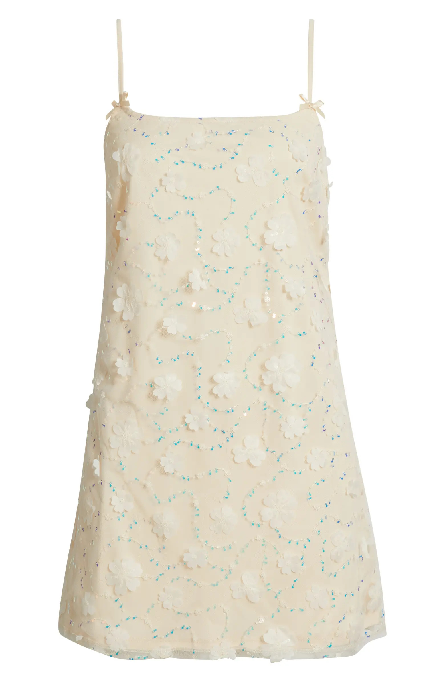 Bow Strap Flower Appliqué Slip Dress | Nordstrom