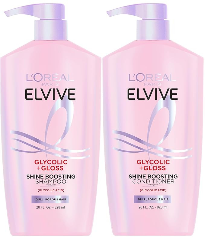 L'Oreal Paris Elvive Glycolic + Gloss Shine Boosting Shampoo and Conditioner Set, Cleanses and Sm... | Amazon (US)