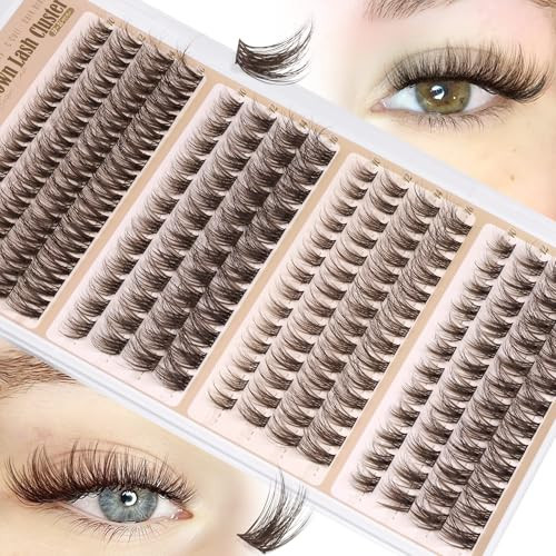 Brown Lash Clusters Natural Eyelash Clusters 4 Styles Wispy Cluster Lashes Individuals CC-Curly Lashes Extensions Dark Brown Cluster Eyelash Extensions Value Pack (200Pcs, 10-16MM) by Mavphnee | Amazon (US)