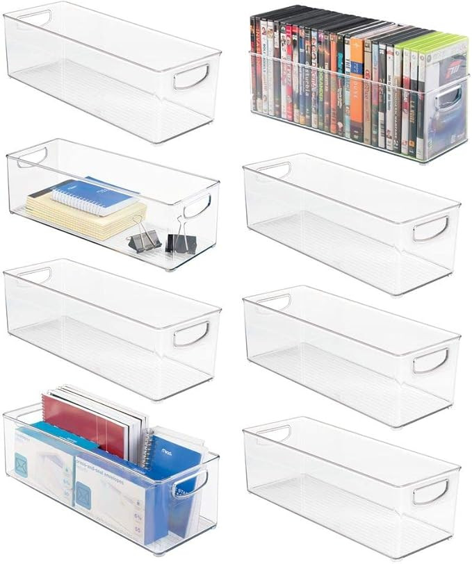 mDesign Large Stackable Plastic Storage Bin Container, Home Office Desk and Drawer Organizer Tote... | Amazon (US)