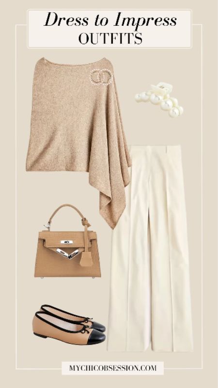 Pairing fitted tops with voluminous bottoms (or vice-versa!) can help you achieve balance in your overall look. Pair wide-leg trousers with a cape sleeve style sweater for a slimmer look on top to balance the wider pants. Accessorize with a pearl claw clip, a too handle bag and ballet flats.

#LTKStyleTip #LTKSeasonal