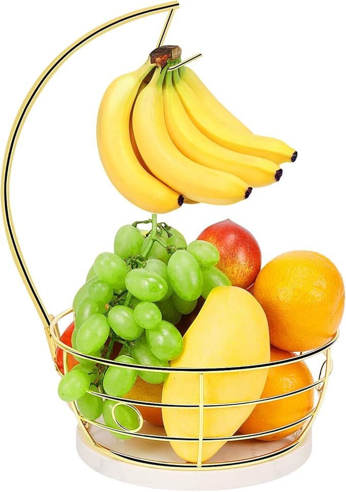 Livabber Countertop Fruit Basket Bowl with Banana Hanger, Modern Standing Fruit Vegetable Bowl St... | Amazon (US)