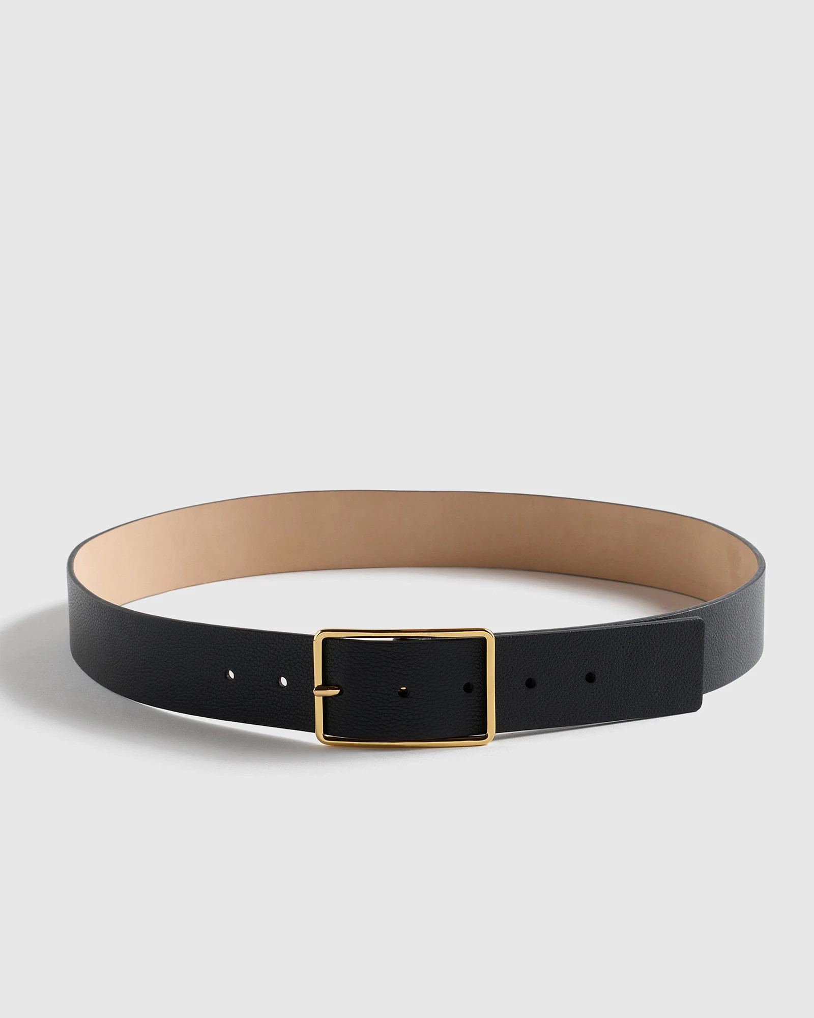 Quince | Women's Siena Rectangle European Leather Belt in Mushroom, Size XS | Quince
