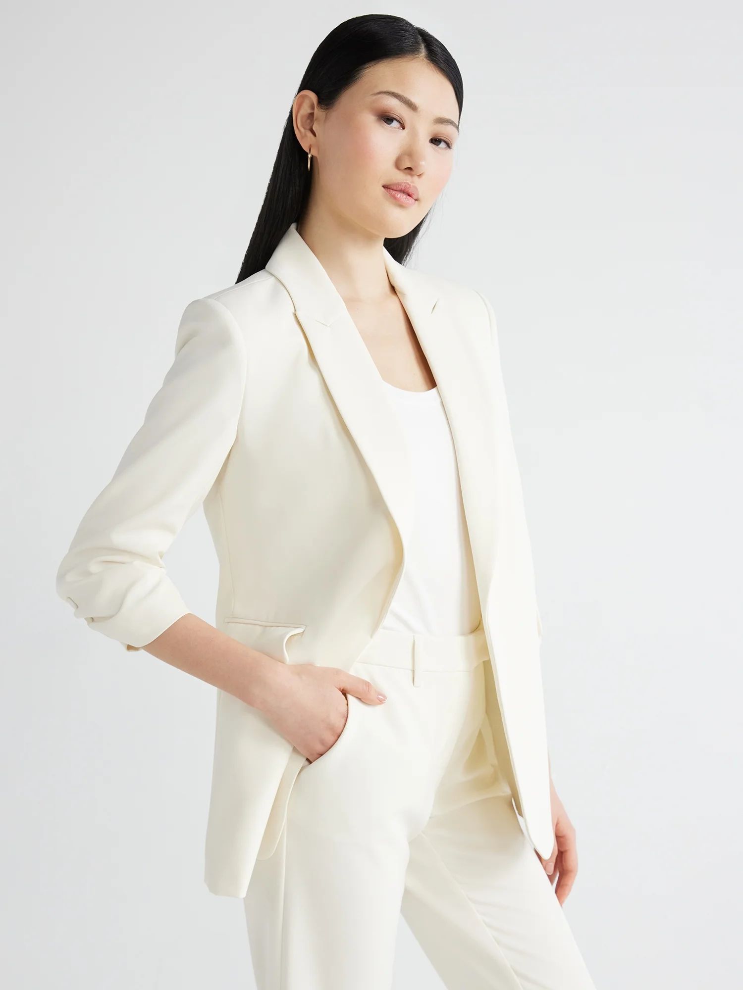 Scoop Women's Scrunch Sleeve Crepe Blazer with Buttons, Sizes XS-XXL | Walmart (US)
