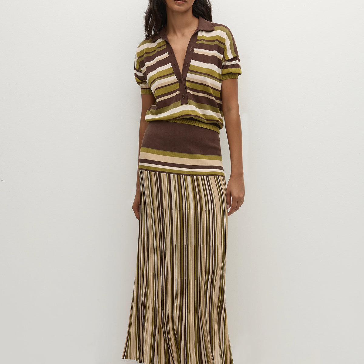 Citara Skirt Espresso Pine Stripe | Faithfull (AU)