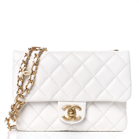 CHANEL Shiny Caviar Pick Me Up Flap Belt Bag White | FASHIONPHILE (US)