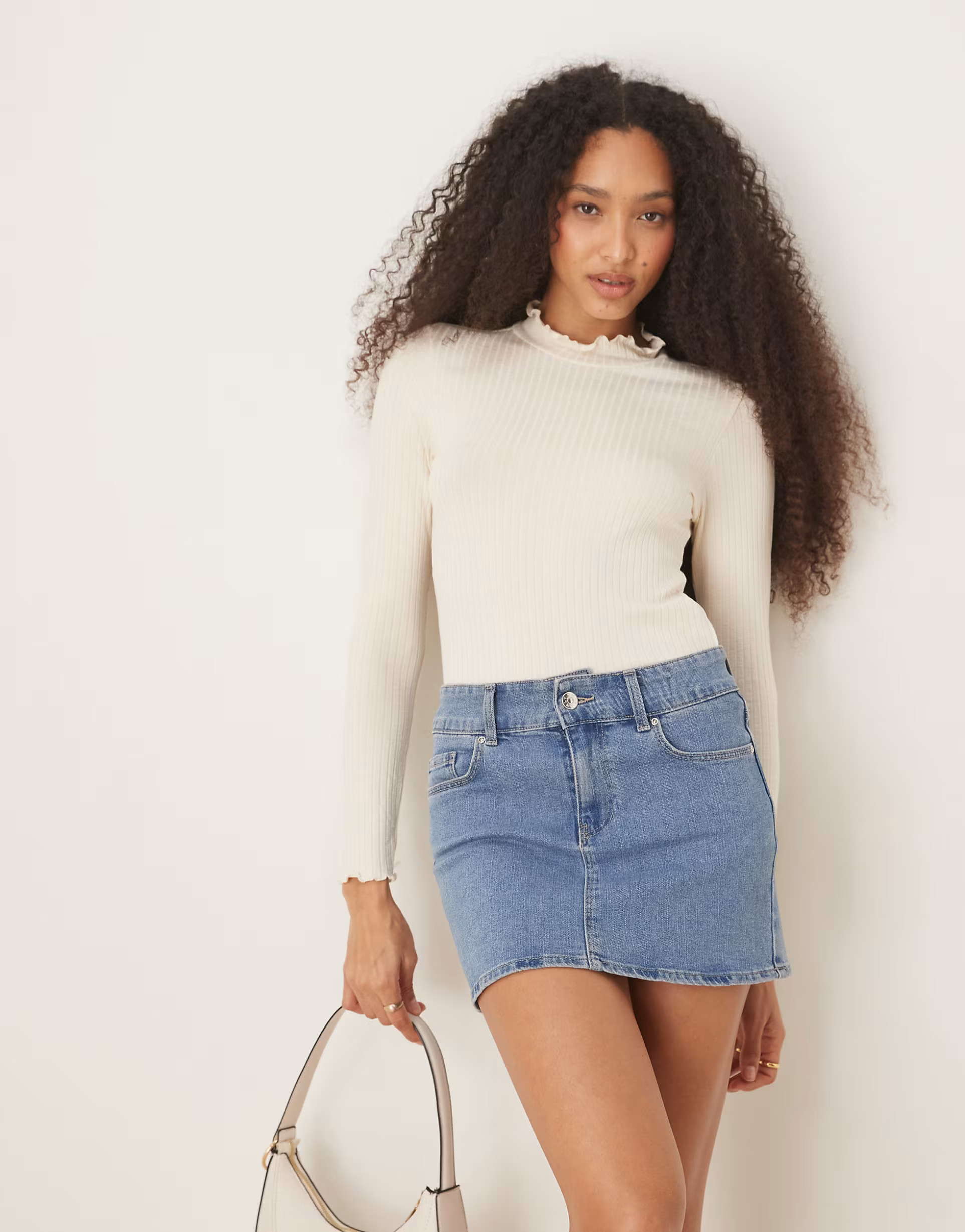 JDY high neck lettuce edge top in cream | ASOS (Global)