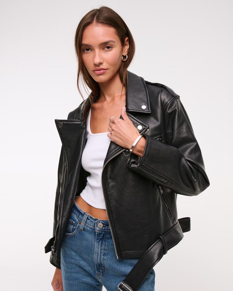 Vegan Leather Biker Jacket | Abercrombie & Fitch (US)