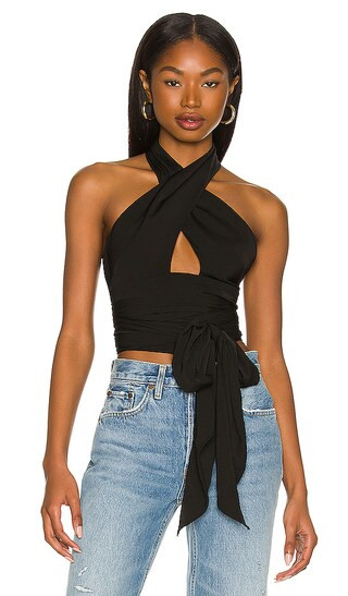Jennifer Wrap Top in Black | Revolve Clothing (Global)